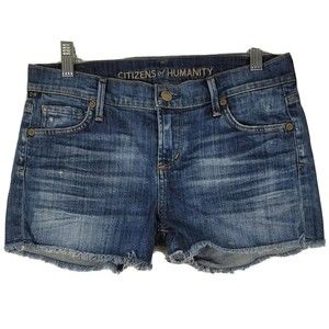 Citizens of Humanity Distressed raw Hem Blue Denim Shorts Sz 26